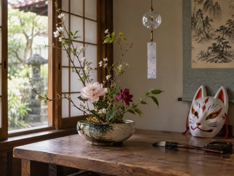 Japanese Corner: ikebana, furin and kitsune